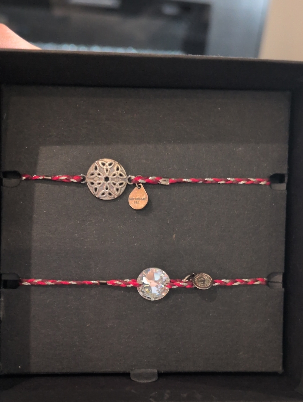 Alex and Ani Endless Knot Set of 2 Pull Cord Bracelet Red Silver HTF